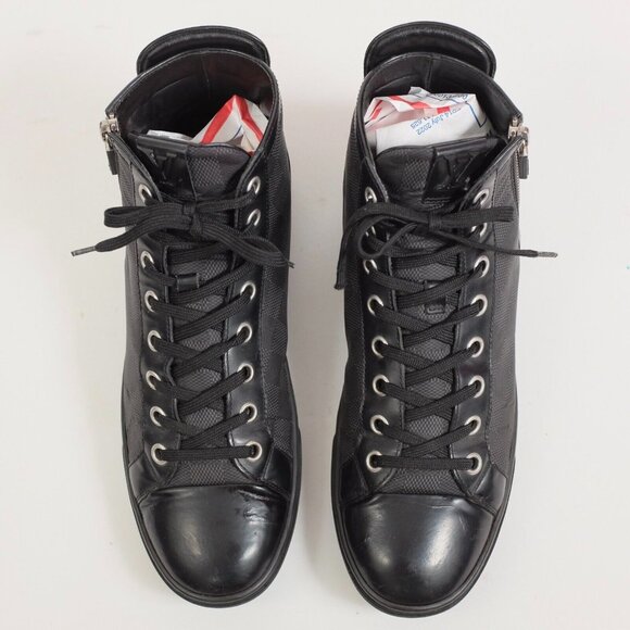 Louis Vuitton 8 US 9 black sneakers high top black Damier LOGO PRINT - Picture 4 of 14
